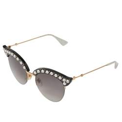 مملوكة مسبقًا نظارة شمسية غوتشي جي جي0212أس عيون قطه غرادينت رصاصي و مرصعة لؤلؤ