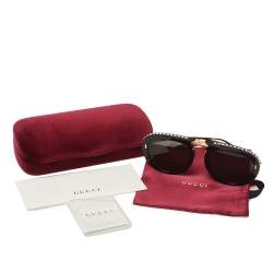 Pre Owned Gucci Black Crystal Studded / Grey GG0307S Foldable Pilot Sunglasses