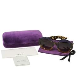 Pre Owned نظارة شمسية غوتشي جي جي0084أس ميتديرة غرادينت بني و هافانا غليتر