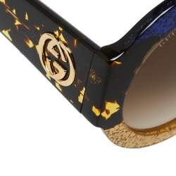 Pre Owned نظارة شمسية غوتشي جي جي0084أس ميتديرة غرادينت بني و هافانا غليتر