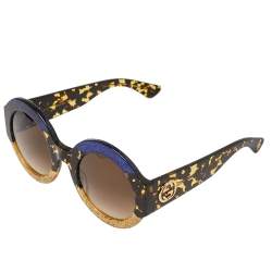 Pre Owned نظارة شمسية غوتشي جي جي0084أس ميتديرة غرادينت بني و هافانا غليتر