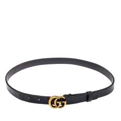 مملوكة مسبقًا Gucci Black Leather GG Marmont Slim Belt 85CM