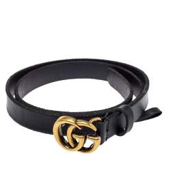 مملوكة مسبقًا Gucci Black Leather GG Marmont Slim Belt 85CM