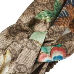 Pre Owned Gucci Beige Logo Monogram Tian Printed Silk Headband