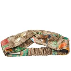 Pre Owned Gucci Beige Logo Monogram Tian Printed Silk Headband