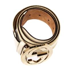 مملوكة مسبقًا Gucci White/Beige Web Canvas and Leather Interlocking G Belt 80CM