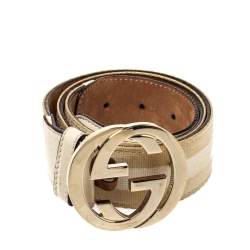 مملوكة مسبقًا Gucci White/Beige Web Canvas and Leather Interlocking G Belt 80CM