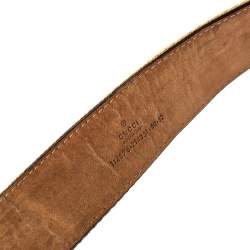 مملوكة مسبقًا Gucci White/Beige Web Canvas and Leather Interlocking G Belt 80CM