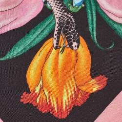 Pre Owned Gucci Black & Pink Flora Snake Print Silk Neck Bow