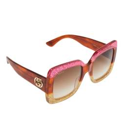 مملوكة مسبقًا Gucci Bicolor Shimmer/ Brown Gradient GG0083S Oversized Square Sunglasses