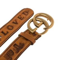 Pre Owned Gucci Brown Leather Loved Double G Buckle Belt 80CM
