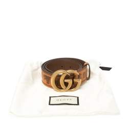 Pre Owned Gucci Brown Leather Loved Double G Buckle Belt 80CM