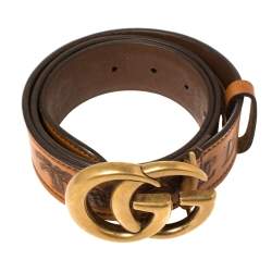 Pre Owned Gucci Brown Leather Loved Double G Buckle Belt 80CM