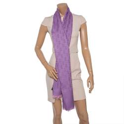 Pre Owned Gucci Lilac GG Guccissima Jacquard Wool & Silk Scarf