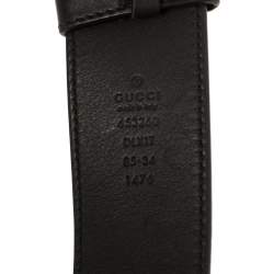Pre Owned Gucci Black Leather Pearl Embellished Double G Buckle Belt 85CM