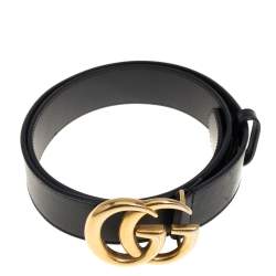 Pre Owned Gucci Black Leather GG Marmont Buckle Belt 75CM