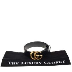 Pre Owned Gucci Black Leather GG Marmont Buckle Belt 75CM
