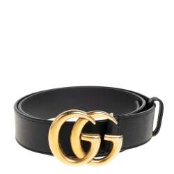 Pre Owned Gucci Black Leather GG Marmont Buckle Belt 75CM