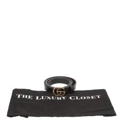 مملوكة مسبقًا حزام غوتسي جلد أسود جي جي مارمونت مزخرف كريستال رفيع 90 سم