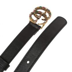 مملو كة مسبقًا حزام غوتسي جلد أسود جي جي مارمونت مزخرف كريستال رفيع 90 سم