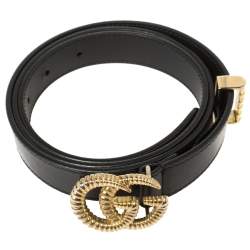 Pre Owned حزام غوتشي تورجون دوبل جي جلد أسود 95 سم