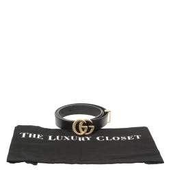 Pre Owned حزام غوتشي تورجون دوبل جي جلد أسود 95 سم