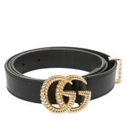Pre Owned حزام غوتشي تورجون دوبل جي جلد أسود 95 سم