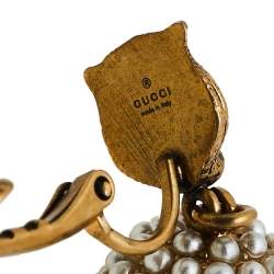 Pre Owned  أقراط غوتشي فيلين كليب أون لؤلؤ صناعي ذهبي عتيق