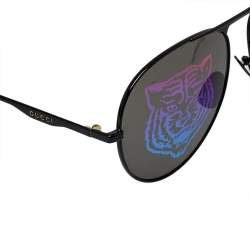 Pre Owned نظارة شمسية غوتشي جي جي0334أس افياتور مطبوع نمر و ذهبي اللون و أسود