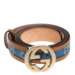 Gucci Navy Blue Patent Leather Interlocking G Buckle Belt 90CM Gucci