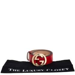 Pre Owned Gucci Red Guccissima Leather Interlocking G Buckle Belt 85CM