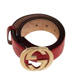 Pre Owned Gucci Red Guccissima Leather Interlocking G Buckle Belt 85CM
