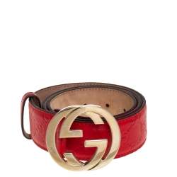 Pre Owned Gucci Red Guccissima Leather Interlocking G Buckle Belt 85CM