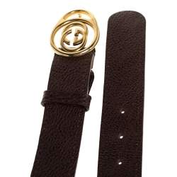 Pre Owned Gucci Dark Brown Leather Double G Buckle Belt 85CM