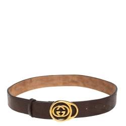 Pre Owned Gucci Dark Brown Leather Double G Buckle Belt 85CM