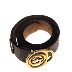 Pre Owned Gucci Dark Brown Leather Double G Buckle Belt 85CM