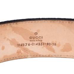 Pre Owned Gucci White Leather and Web Canvas Interlocking G Buckle Belt 90CM