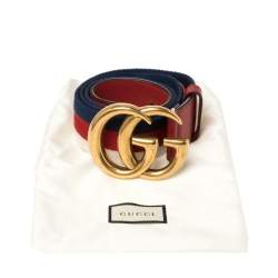 Pre Owned Gucci Red Canvas and Leather Web GG Buckle Belt 85CM