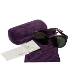 Pre Owned نظارة شمسية غوتشي GG0028SA مستديرة تورتويز بني 