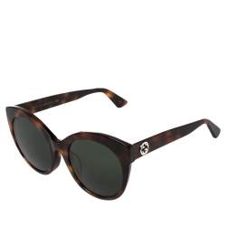 Pre Owned نظارة شمسية غوتشي GG0028SA مستديرة تورتويز بني 