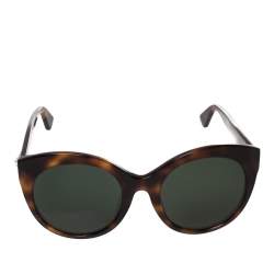 Pre Owned نظارة شمسية غوتشي GG0028SA مستديرة تورتويز بني 