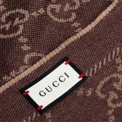 Pre Owned Gucci Brown GG Jacquard Wool Scarf