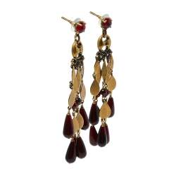 Gucci Aged Gold Tone Garnet Beaded Chandelier Earrings