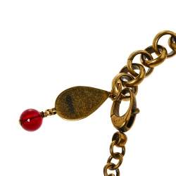 Pre Owned Gucci Aged Gold Tone Crystals & Bead Charm Statement Necklace