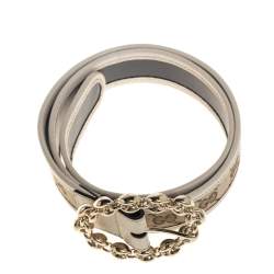 مملوكة مسبقًا حزام غوتشي إبزيم سلسلة جلد و كانفاس جي جي بيج و كريمي مقاس 80 سم