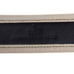 مملوكة مسبقًا حزام غوتشي إبزيم سلسلة جلد و كانفاس جي جي بيج و كريمي مقاس 80 سم