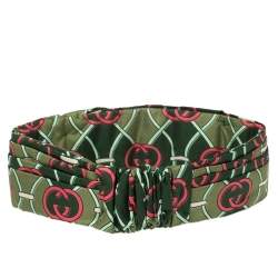 Pre Owned Gucci Green Logo Print Wrap Silk Headband