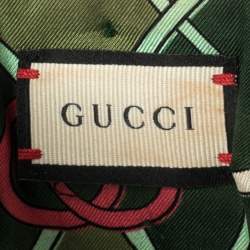 Pre Owned Gucci Green Logo Print Wrap Silk Headband