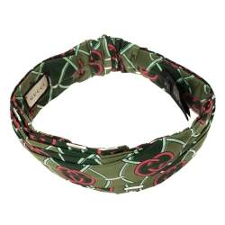 Pre Owned Gucci Green Logo Print Wrap Silk Headband