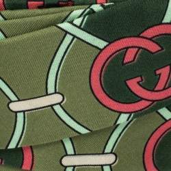 Pre Owned Gucci Green Logo Print Wrap Silk Headband